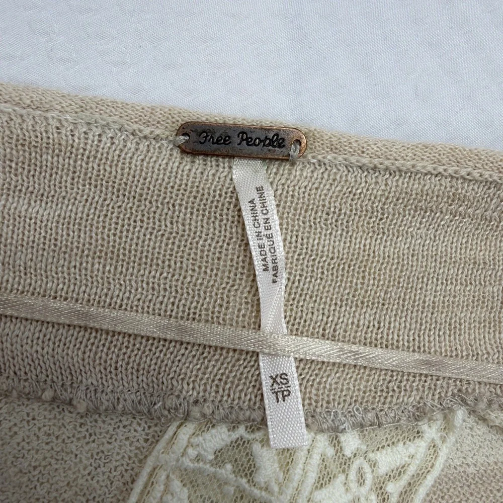 Free People Boho Lace Gauzy Relaxed Split Back Cream Granola Blouse Shirt XS